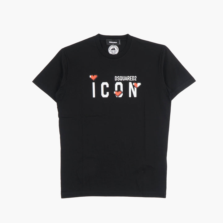 DSQUARED2 Icon T-Shirt - Black-Multi Pixelated Heart Design