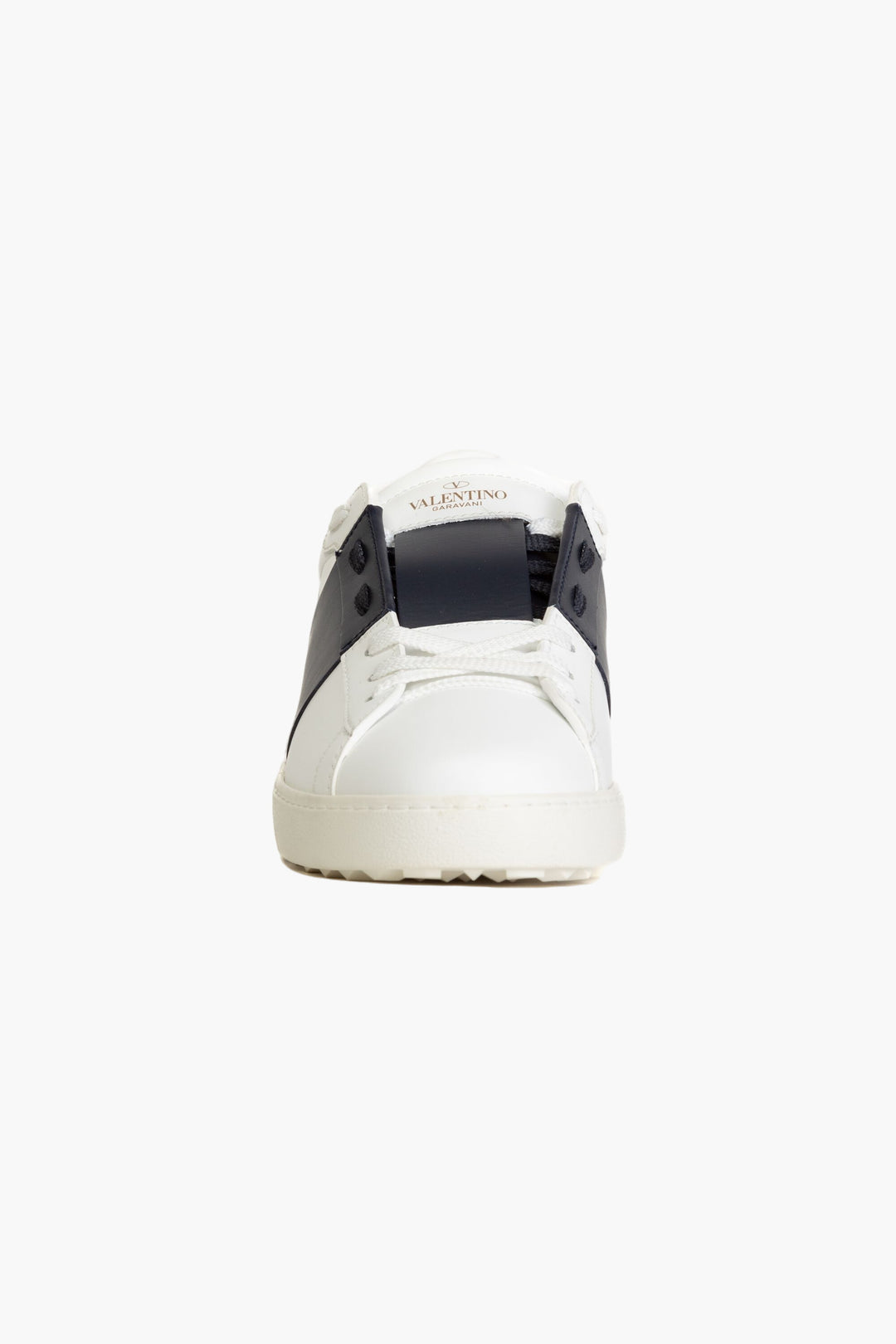 VALENTINO White-Navy Premium Leather Sneakers with Rockstud Accents - Made in Italy