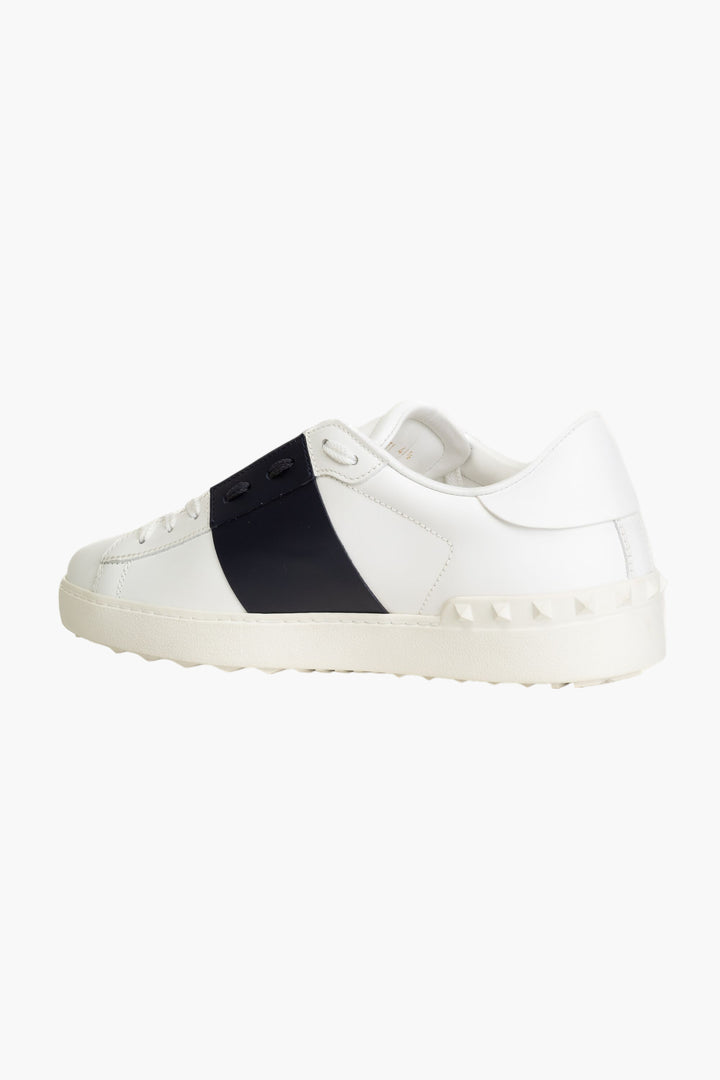 VALENTINO White-Navy Premium Leather Sneakers with Rockstud Accents - Made in Italy