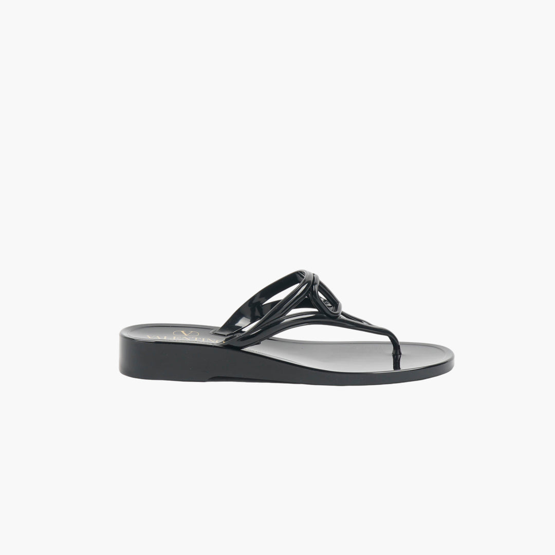 VALENTINO Women's Chic Black Wedge Thong Sandals - Made in Italy