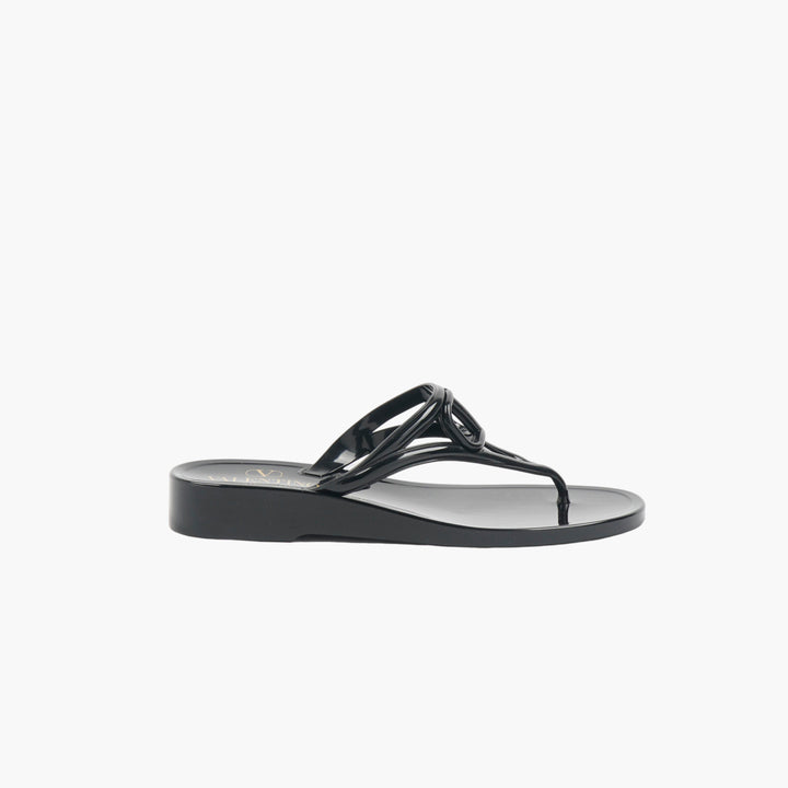 VALENTINO Women's Chic Black Wedge Thong Sandals - Made in Italy