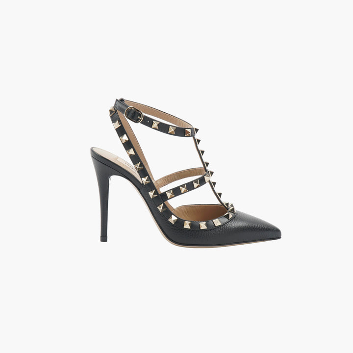 Valentino Rockstud Leather High Heels - Black/Gold