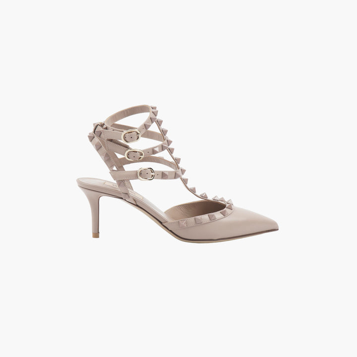 Valentino Studded Strap Heels in Poudre