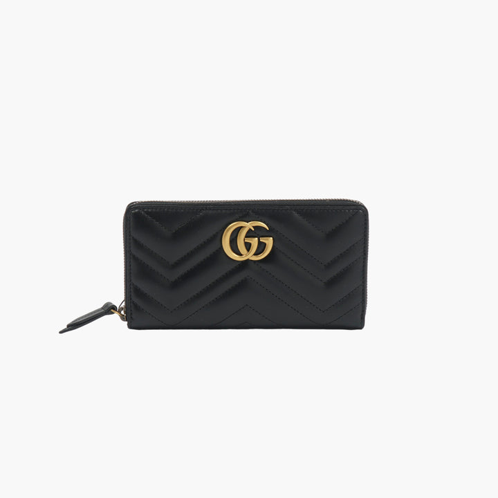 Portafoglio Gucci trapuntato nero-oro con iconico logo Doppia G