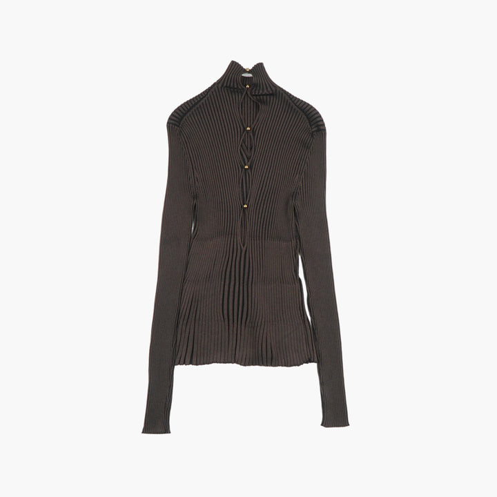 Bottega Veneta Ribbed Knit Top in Marrone - Made in Italy