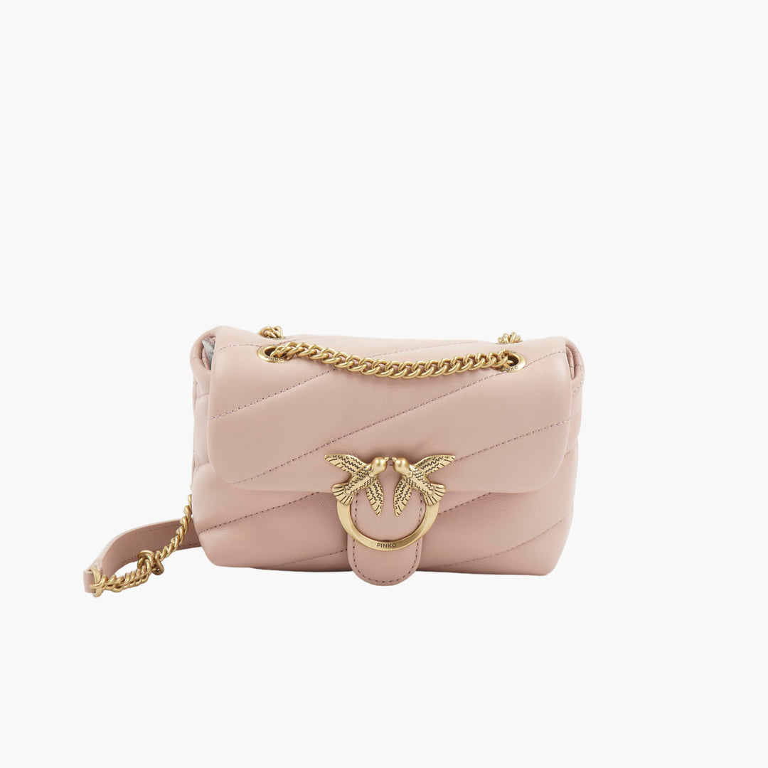 PINKO Elegant Quilted Bag with Gold Chain Strap and Iconic Bird Detail in Pink-Gold