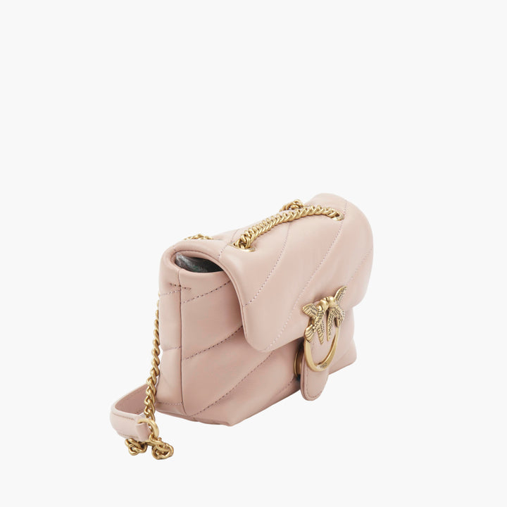 PINKO Elegant Quilted Bag with Gold Chain Strap and Iconic Bird Detail in Pink-Gold