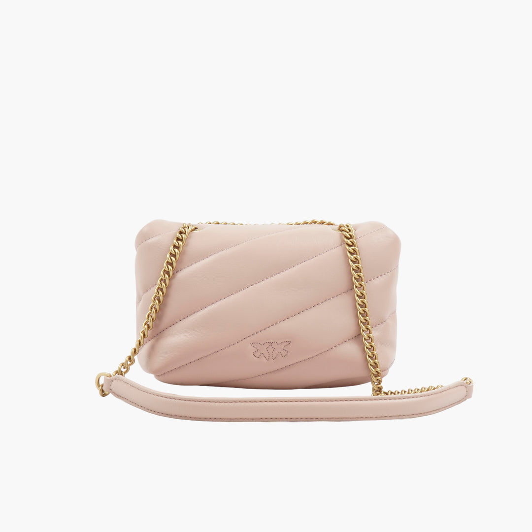 PINKO Elegant Quilted Bag with Gold Chain Strap and Iconic Bird Detail in Pink-Gold