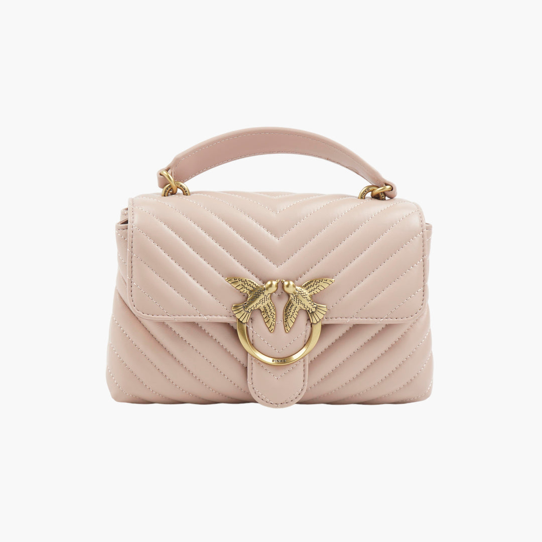 PINKO Quilted Chevron Bag with Love Birds Gold-Tone Hardware in Pink-Gold