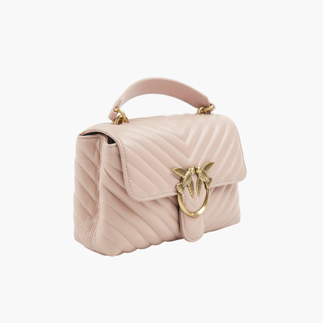 PINKO Quilted Chevron Bag with Love Birds Gold-Tone Hardware in Pink-Gold