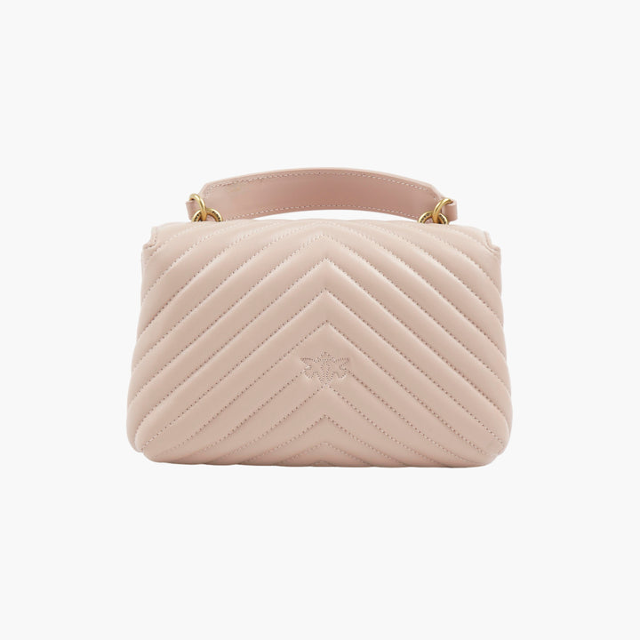 PINKO Quilted Chevron Bag with Love Birds Gold-Tone Hardware in Pink-Gold