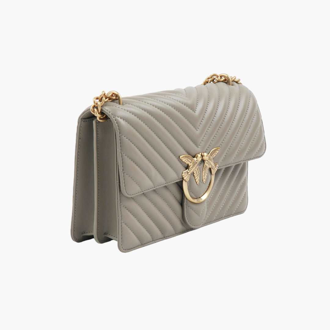 PINKO Quilted Grey-Gold Bag with Gold-Tone Dove Clasp and Chain Strap