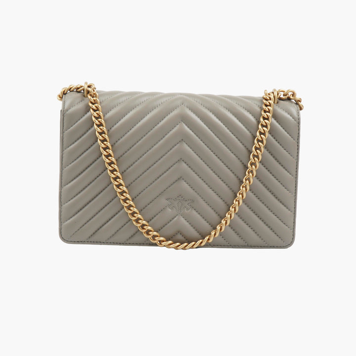 PINKO Quilted Grey-Gold Bag with Gold-Tone Dove Clasp and Chain Strap