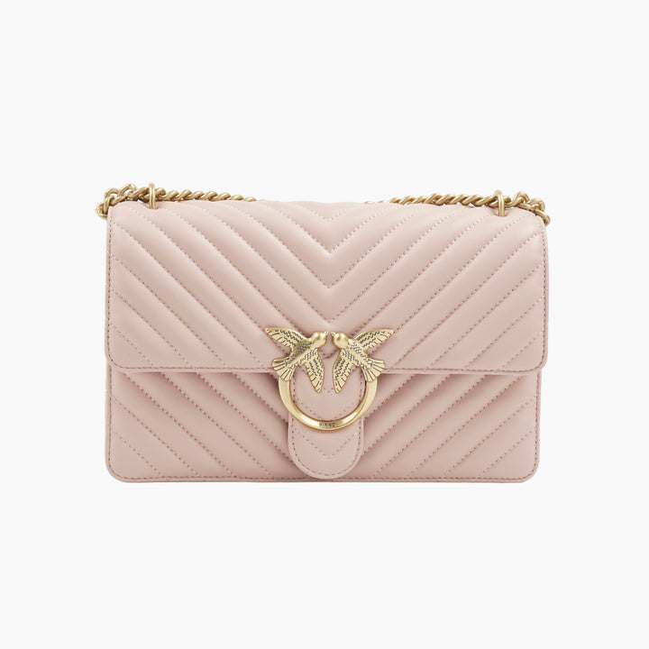 Pinko Elegant Quilted Bag with Gold-Tone Bird Embellishment in Pink-Gold