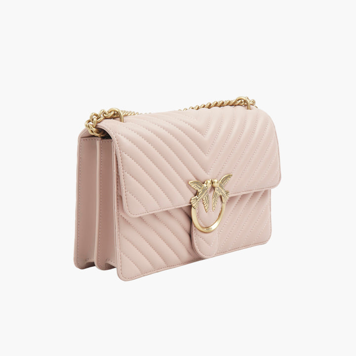 Pinko Elegant Quilted Bag with Gold-Tone Bird Embellishment in Pink-Gold