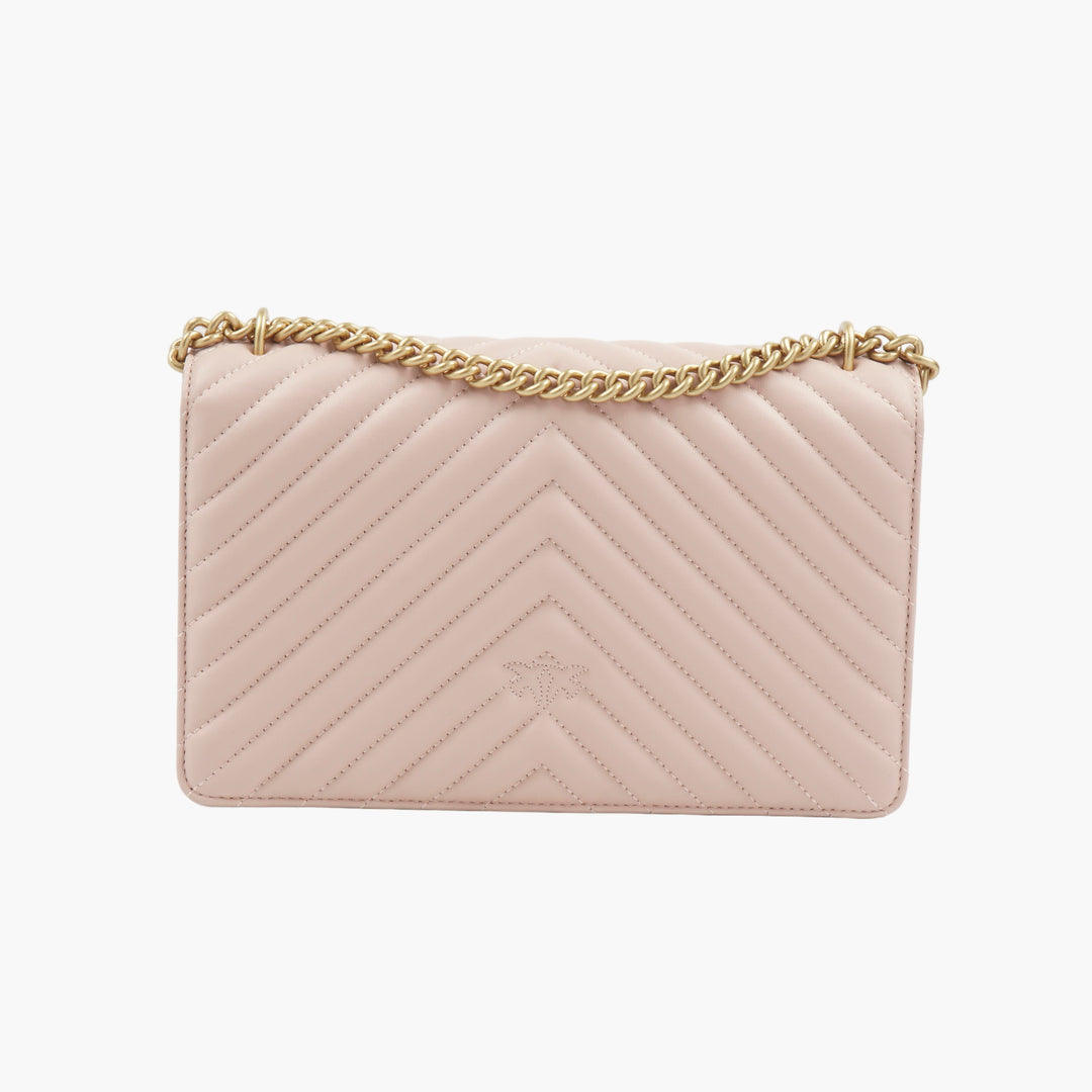 Pinko Elegant Quilted Bag with Gold-Tone Bird Embellishment in Pink-Gold