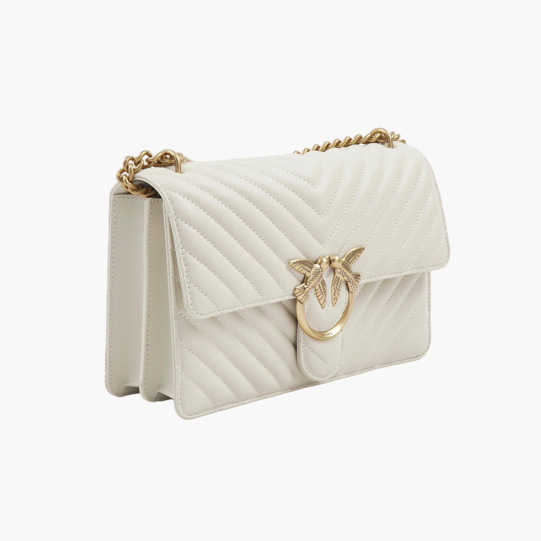 PINKO Quilted Bag with Gold Bird Embellishment - White-Gold