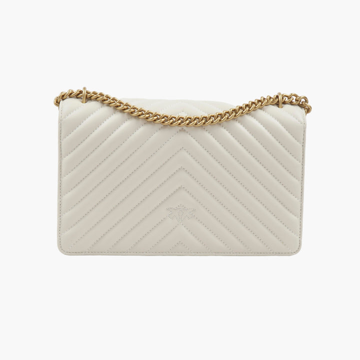 PINKO Quilted Bag with Gold Bird Embellishment - White-Gold