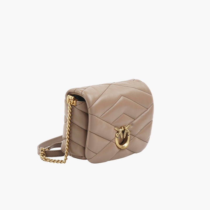 PINKO Love Birds Beige-Gold Quilted Bag with Chain Strap