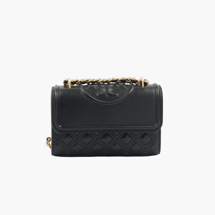 TORY BURCH Quilted Black-Gold Bag with Gold-Tone Chain Strap