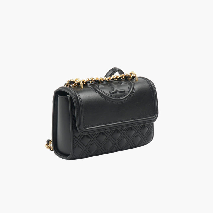 TORY BURCH Quilted Black-Gold Bag with Gold-Tone Chain Strap