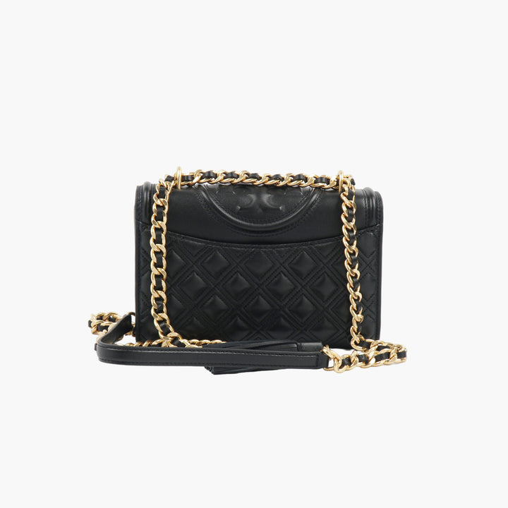 TORY BURCH Quilted Black-Gold Bag with Gold-Tone Chain Strap