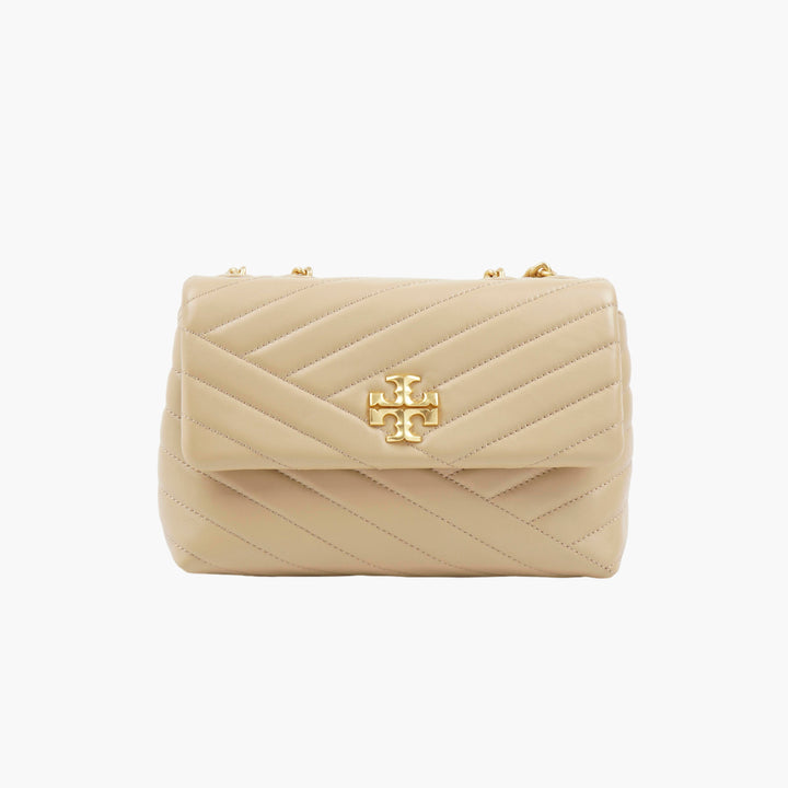 Borsa a tracolla trapuntata Tory Burch in beige-oro con tracolla a catena