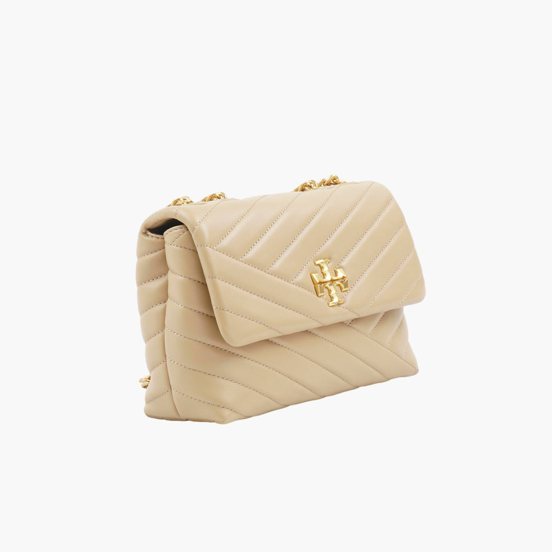 Borsa a tracolla trapuntata Tory Burch in beige-oro con tracolla a catena