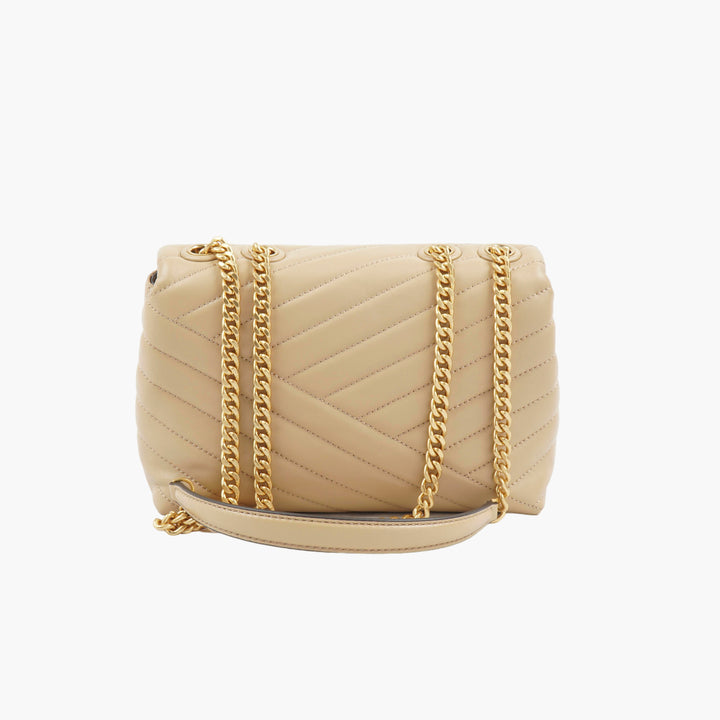 Borsa a tracolla trapuntata Tory Burch in beige-oro con tracolla a catena