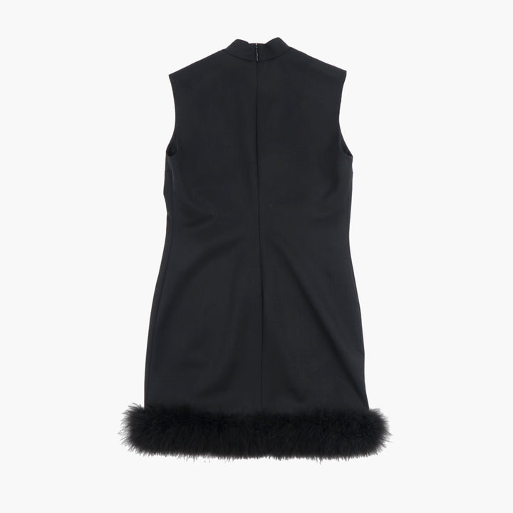 MSGM Women's Elegant Black Feather Trim Sleeveless Dress