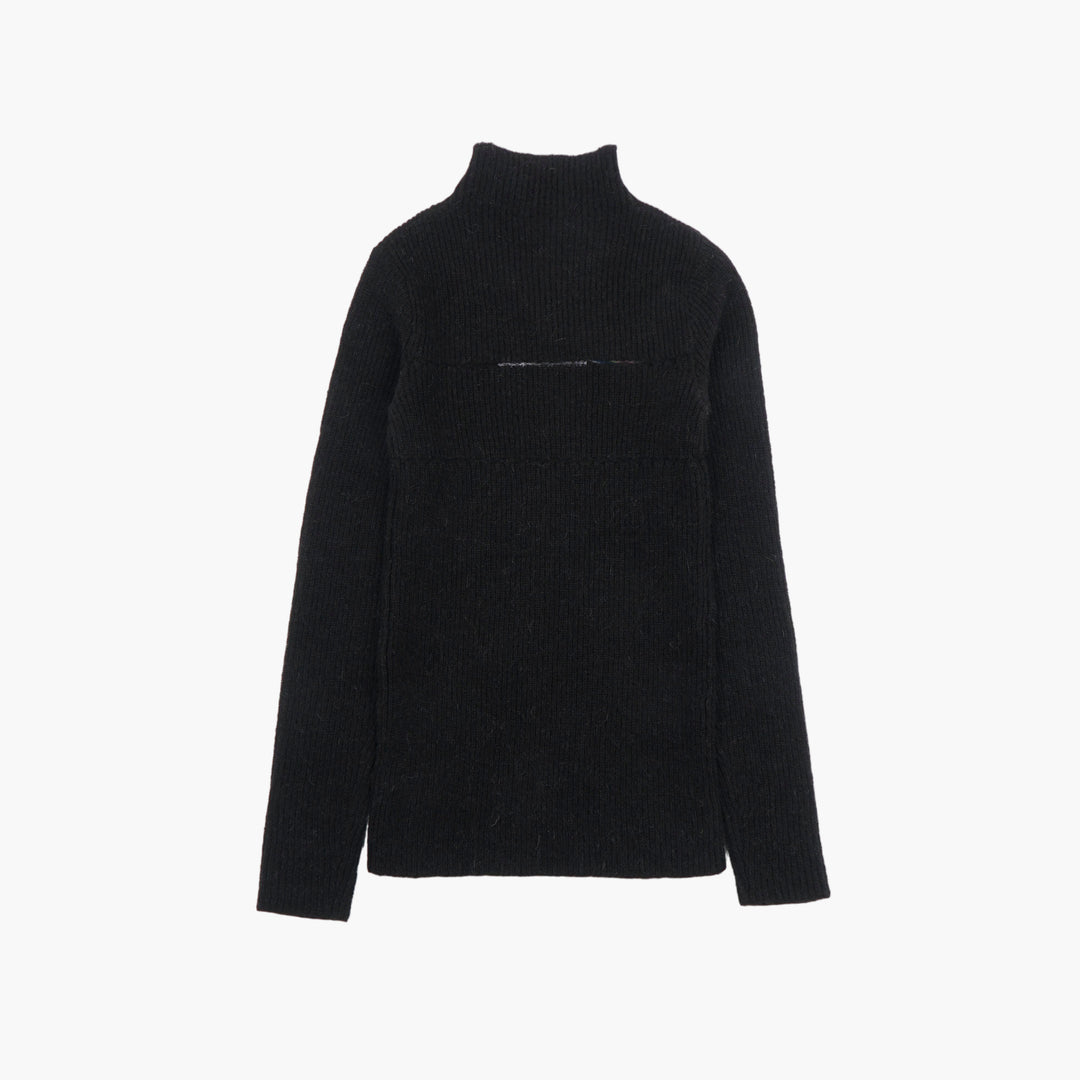 MSGM Black Knit Sweater with High Neckline and Textured Design