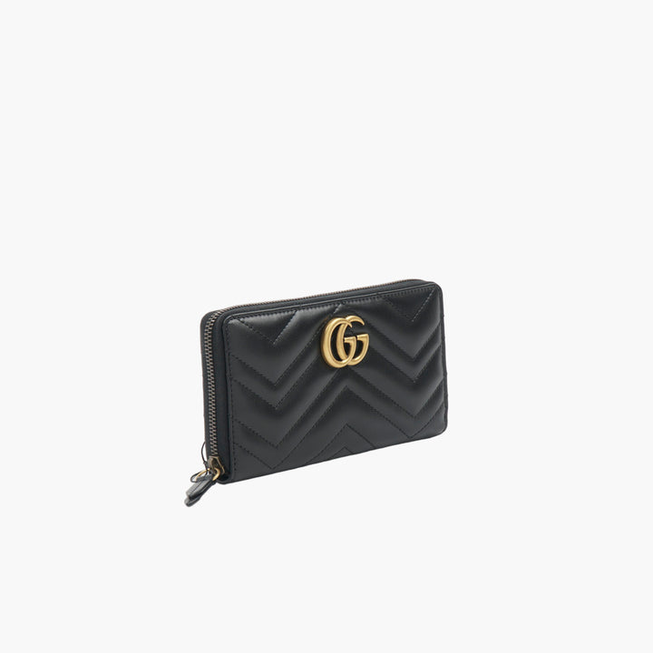 Gucci Black-Gold Quilted Wallet with Iconic Double G Logo