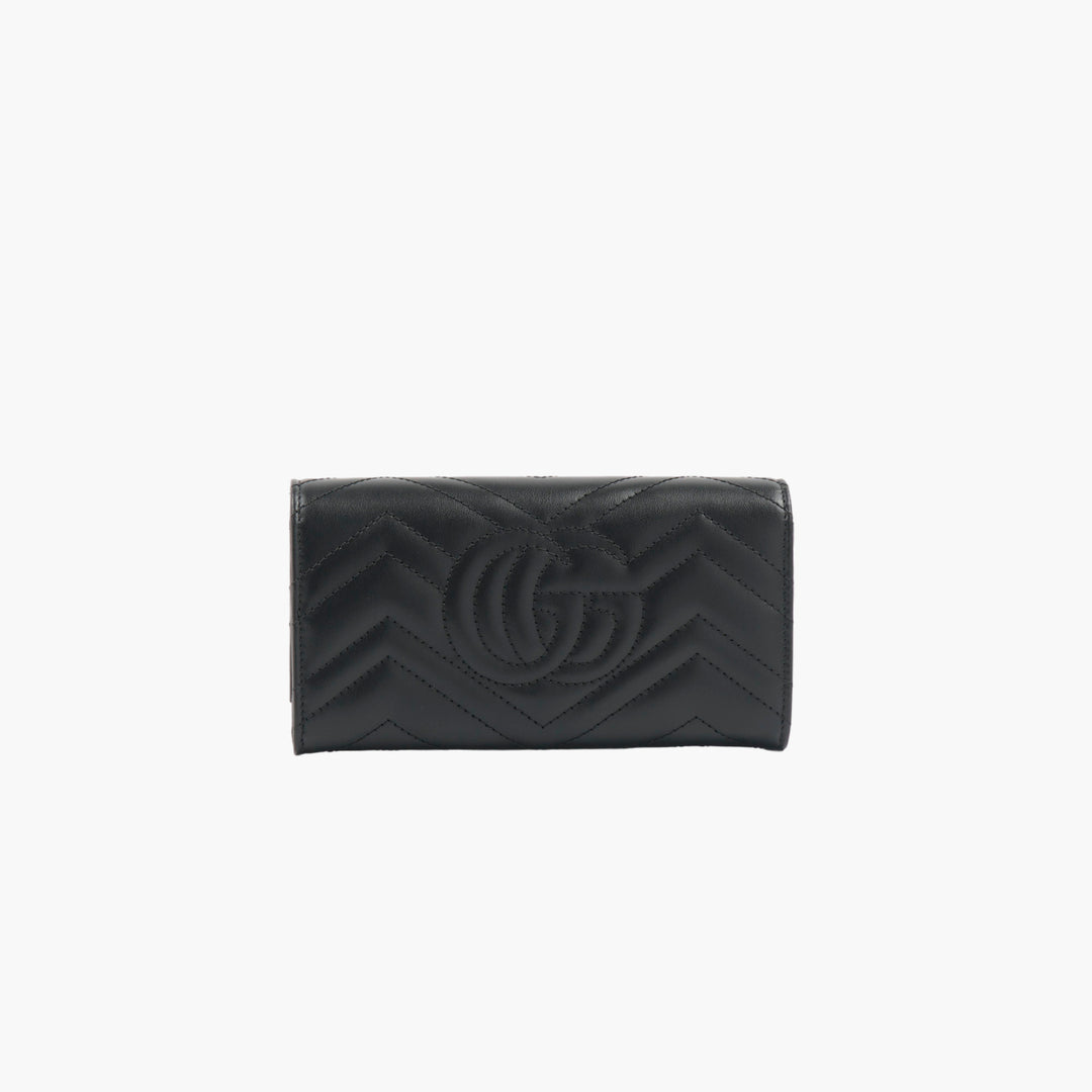 GUCCI Black-Gold Leather Wallet with Chevron Quilted Pattern and GG Logo