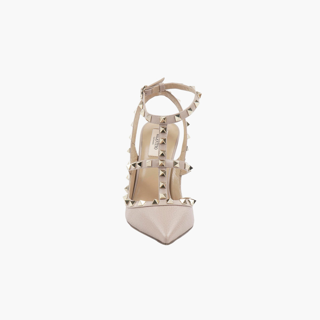 Valentino Rockstud Leather Heels - Poudre-Gold