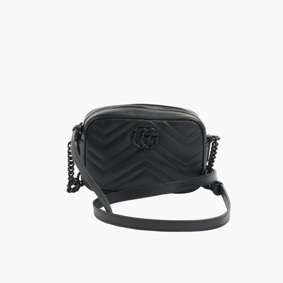 Gucci Mini Shoulder Bag - Nero Pelle nera con iconico logo GG e trapuntatura a zig zag