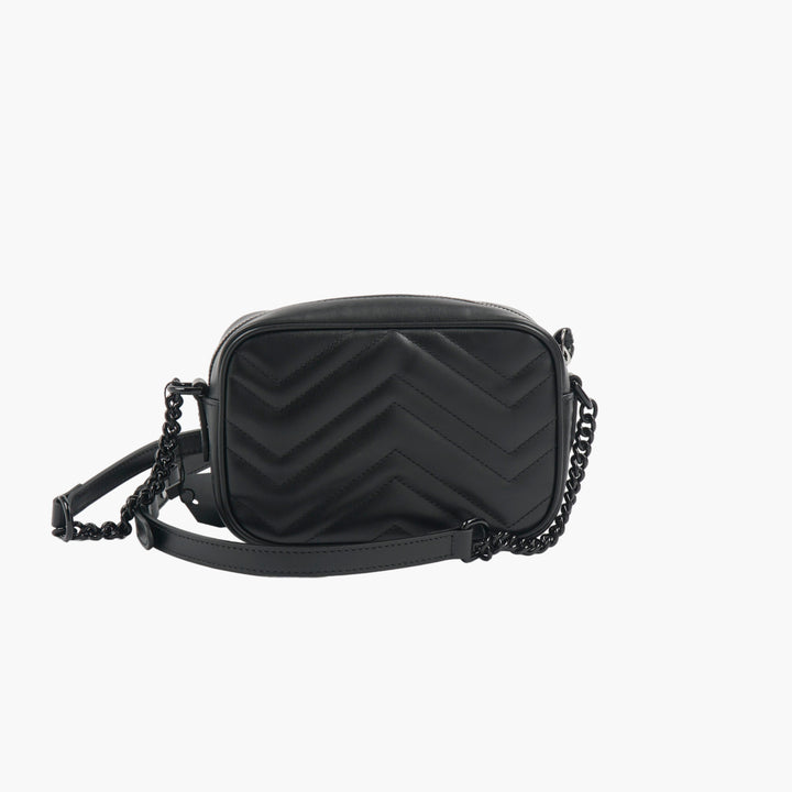 Gucci Mini Shoulder Bag - Nero Pelle nera con iconico logo GG e trapuntatura a zig zag