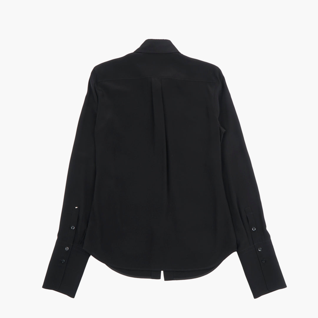 Max Mara Timeless Black Blouse with Classic Collar and Concealed Placket