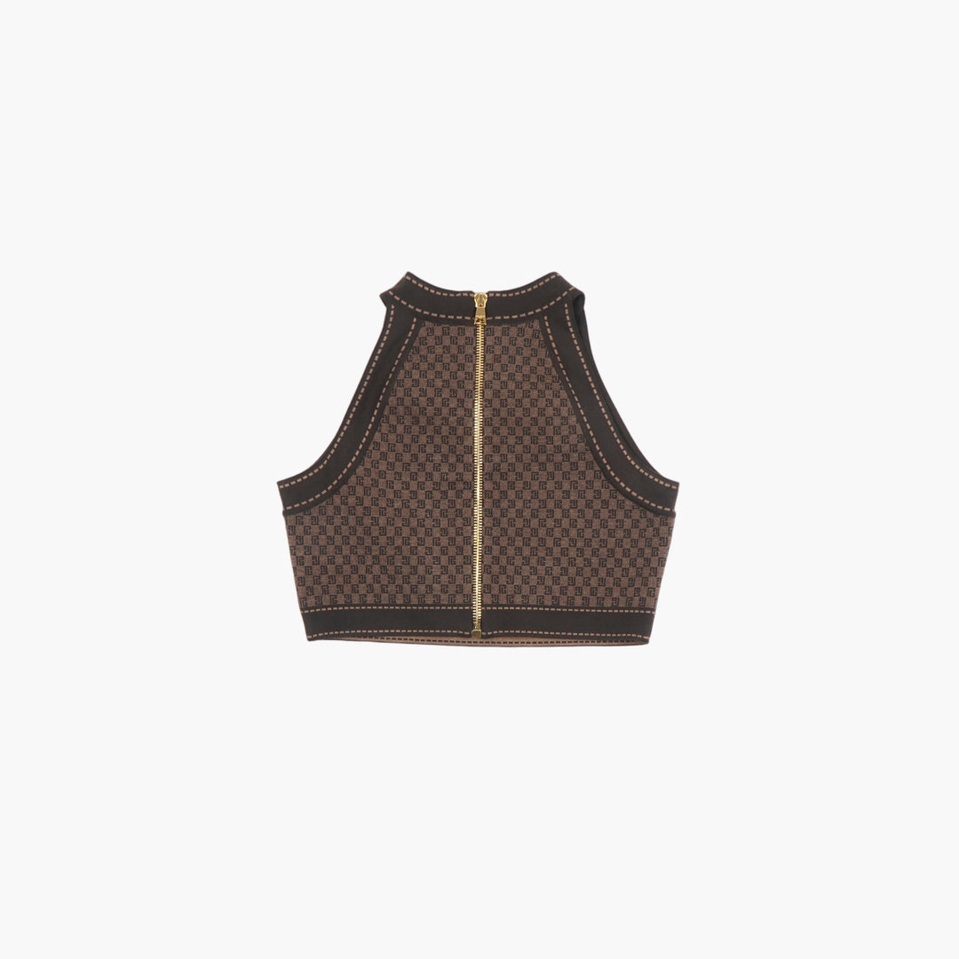 Balmain Sleeveless Checkered Knit Top