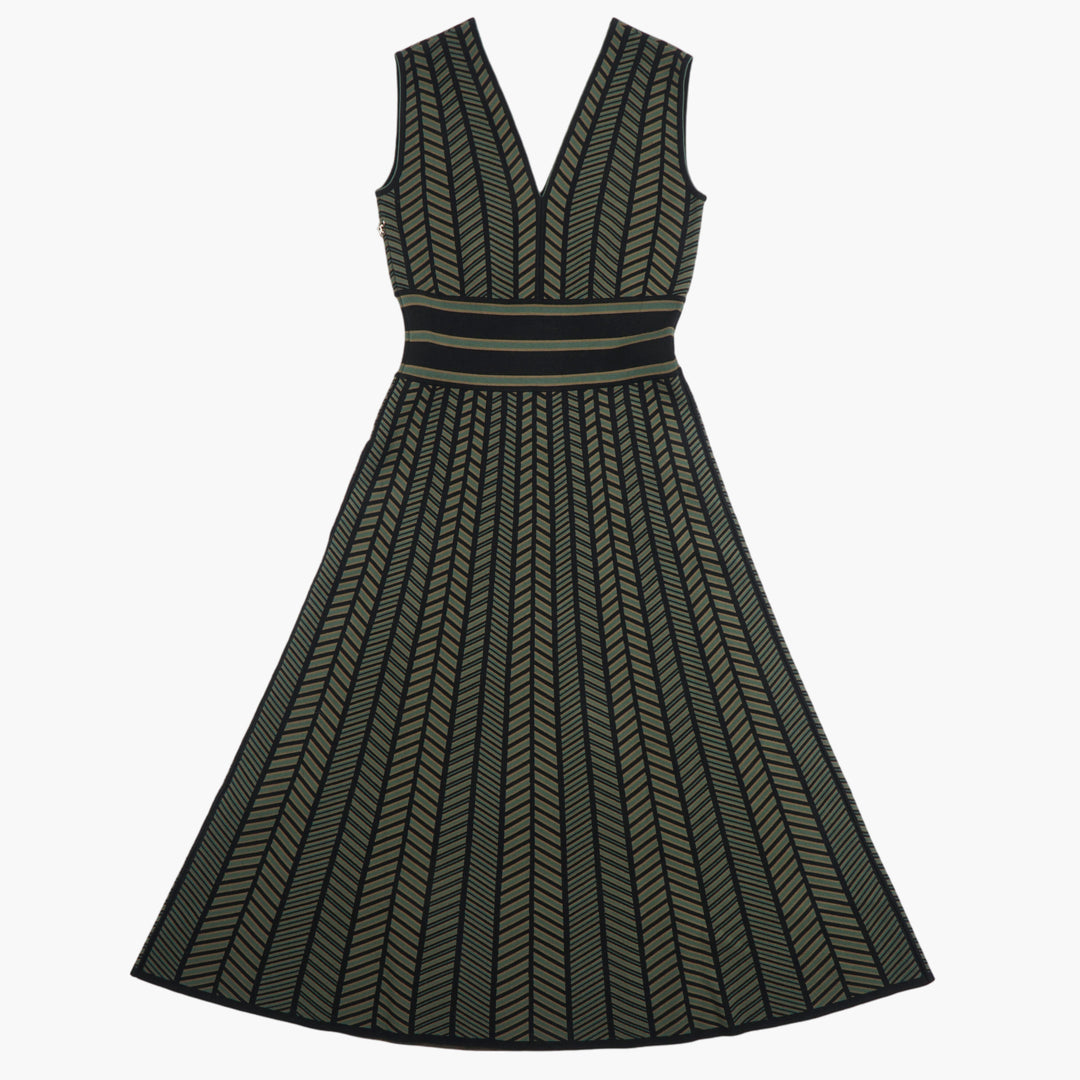 Max Mara Chevron Pattern Fit-and-Flare Dress in nero-verde