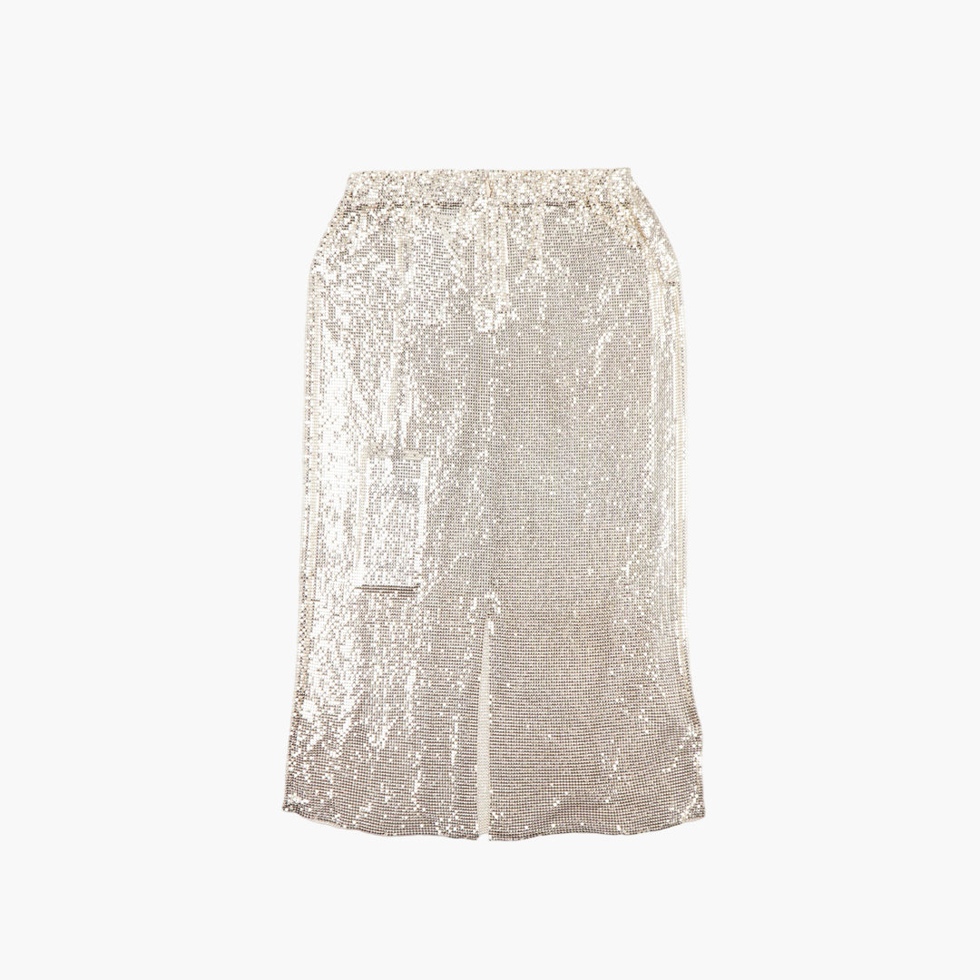 MAX MARA Silver Sequin Skirt - Glamorous Evening Wear with Elastic Waistband