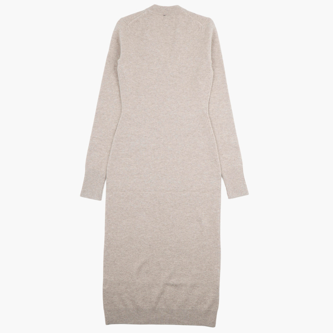 Max Mara Elegant V-Neck Beige Dress with Long Sleeves