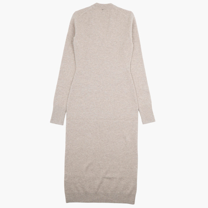 Max Mara Elegant V-Neck Beige Dress with Long Sleeves