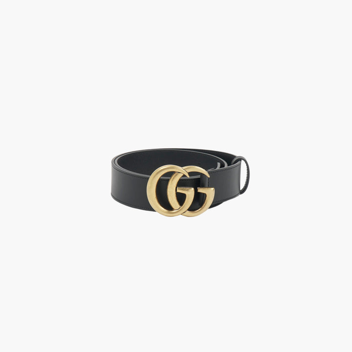 Gucci Black Leather Belt with GG Logo Buckle - Made in Italy