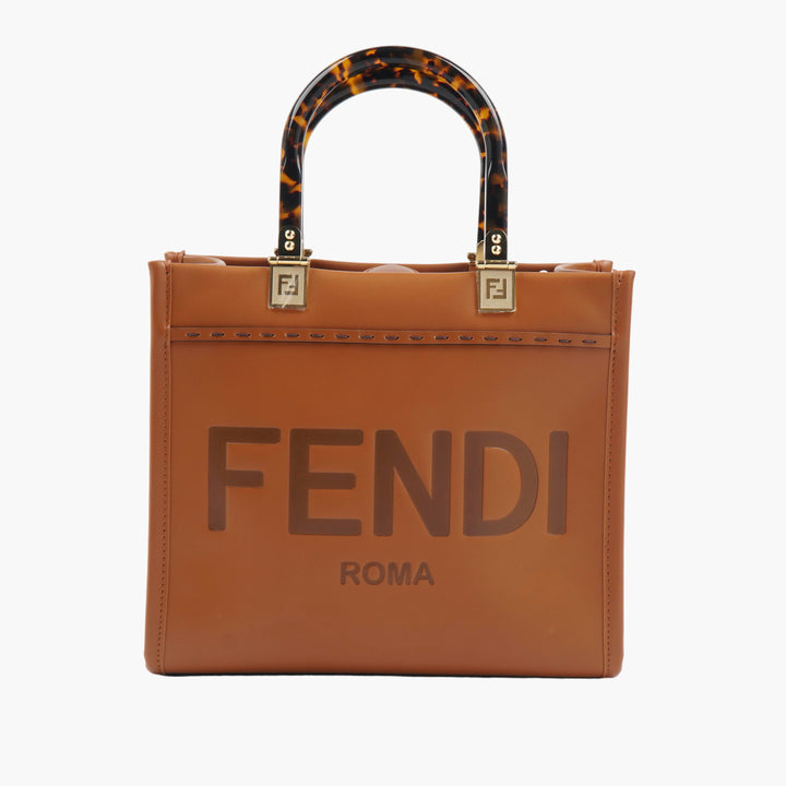 FENDI Made in Italy Marrone Handbag with Tortoiseshell Handles and Gold-Tone Hardware