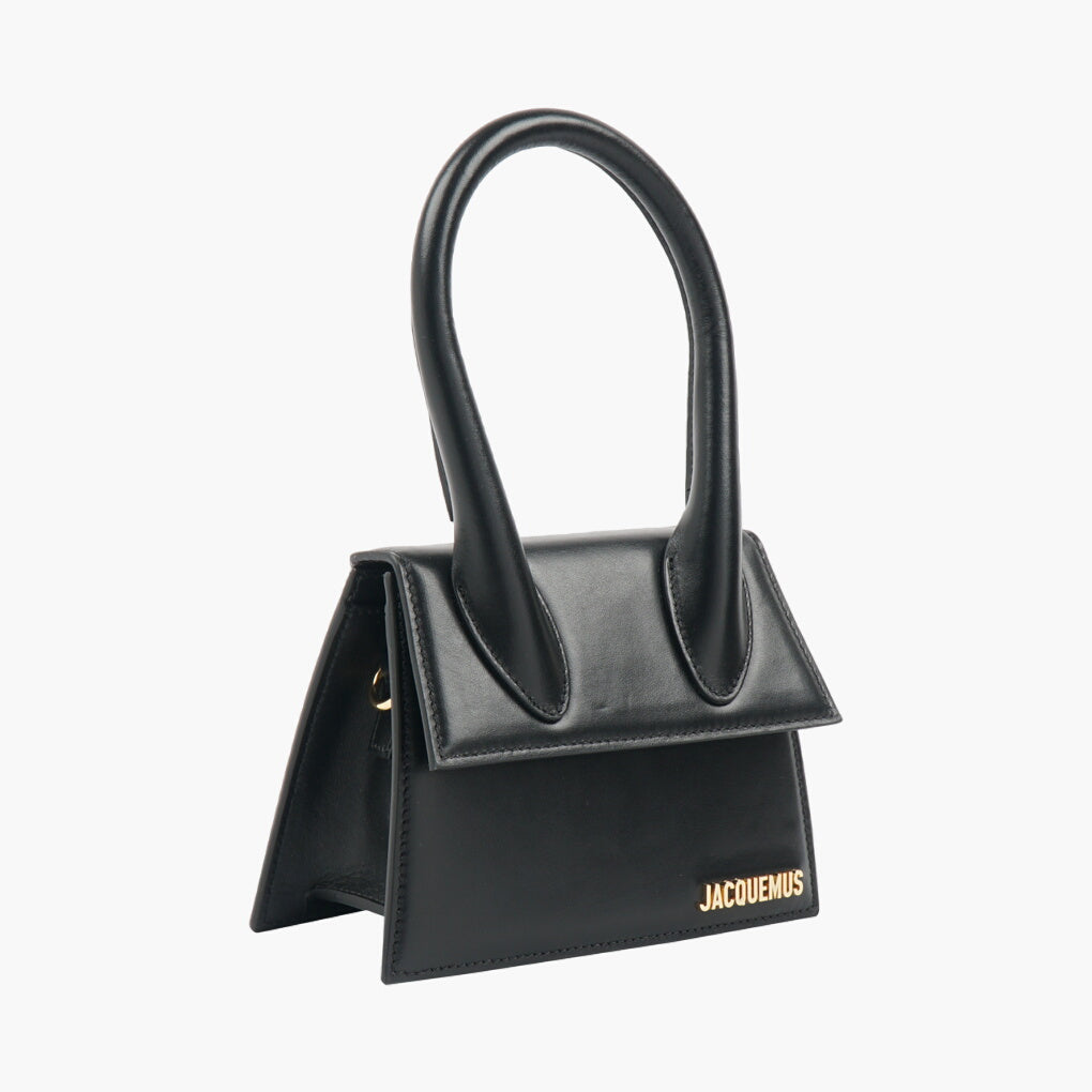 Jacquemus Black Leather Handbag with Gold Detailing