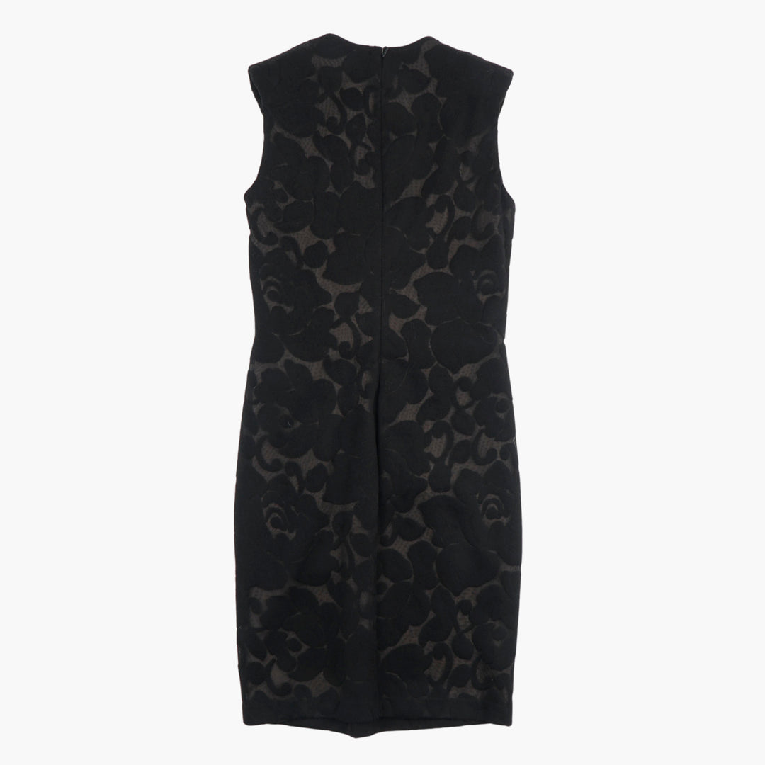 GIORGIO ARMANI Belted Floral Lace Pencil Dress In Black