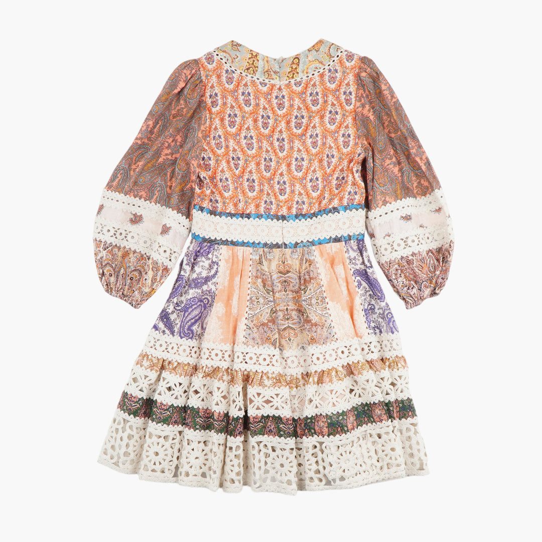 ZIMMERMANN Bohemian Elegance Multicolour Paisley Dress with Lace Detailing and Balloon Sleeves