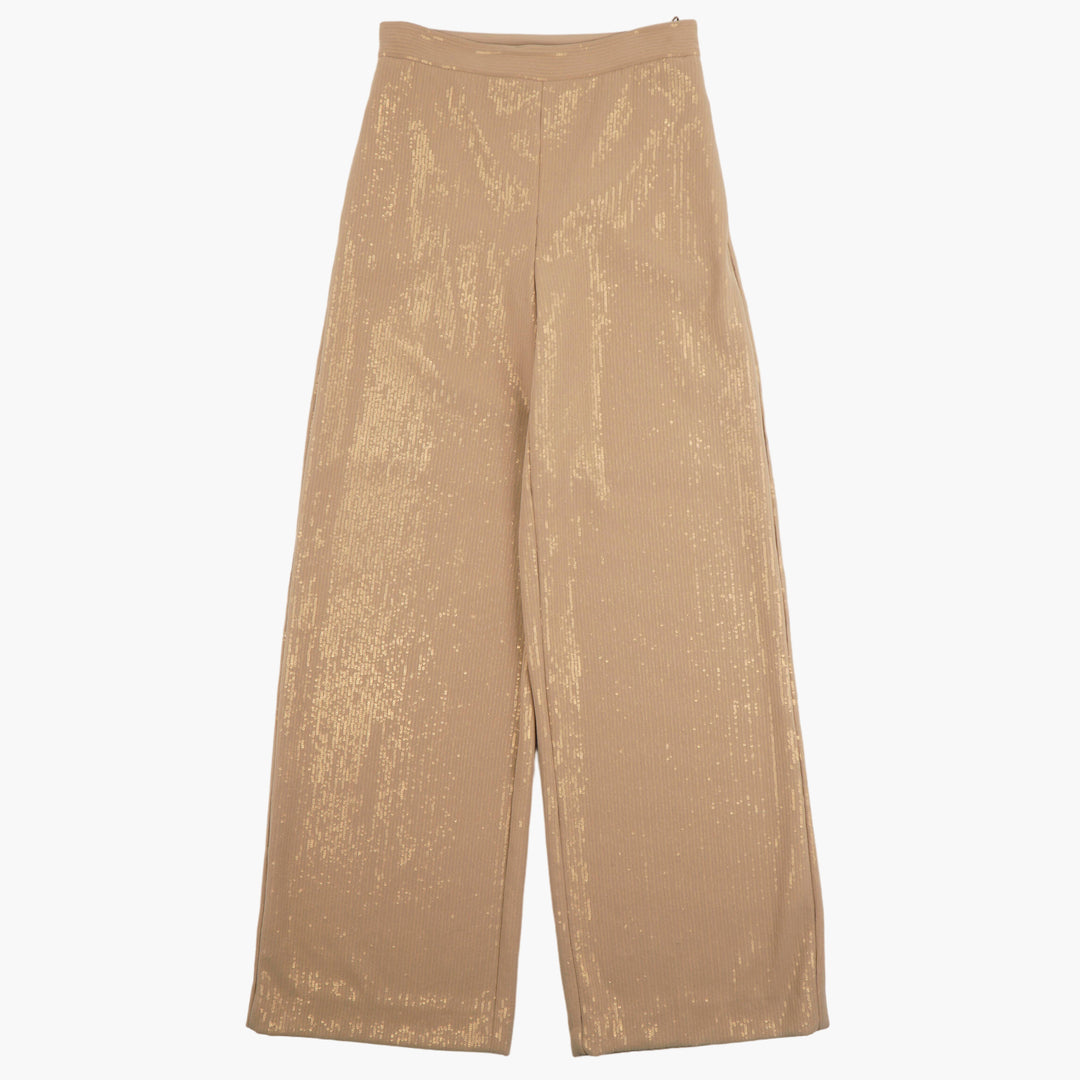 Max Mara Elegant Shimmering High-Waisted Trousers in Marrone