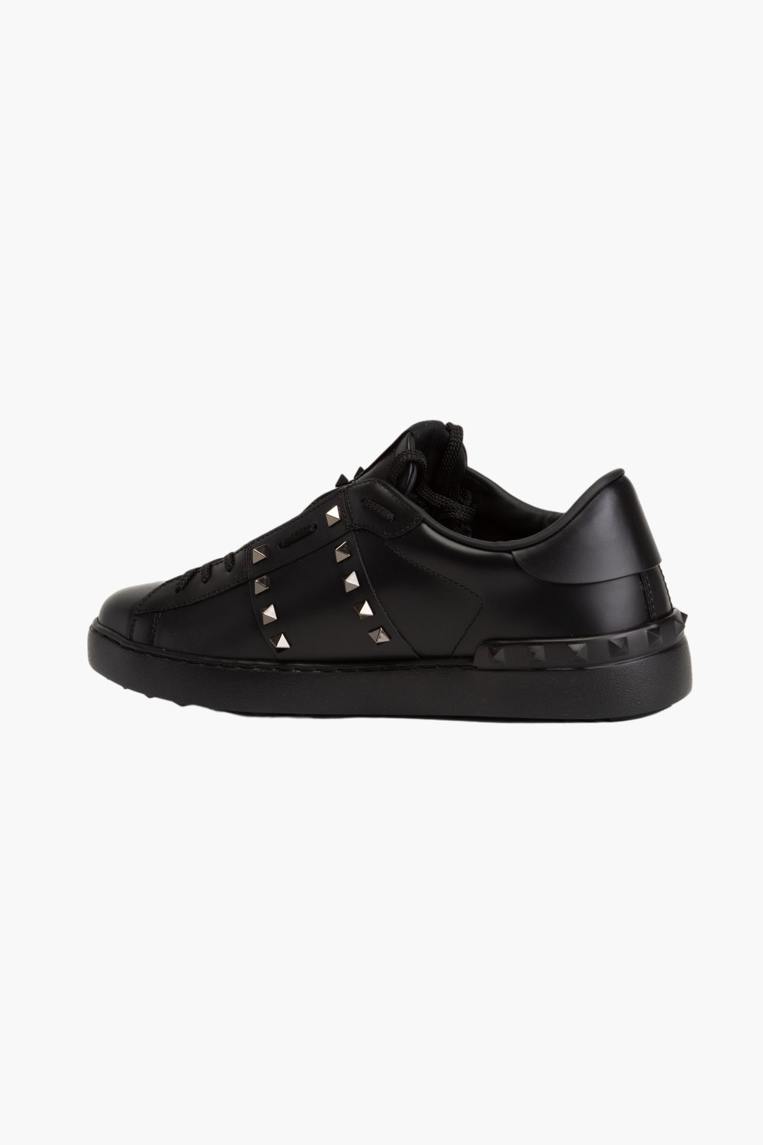 Valentino Nero Premium Leather Sneakers with Pyramid Studs - Made in Italy