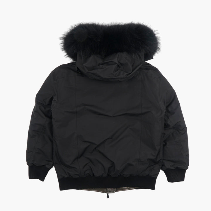 Diego M Black Jacket with Fur-Trimmed Hood - Elegant Outerwear for Cold Weather